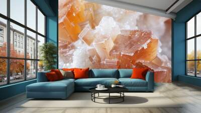 Macro close up of aragonite mineral stone on a white background Wall mural