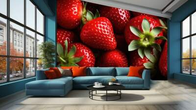 Market selling ripe strawberries Wall mural