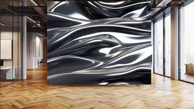 Metallic liquid with reflective shiny grey abstract texture Close up macro chrome  Wall mural