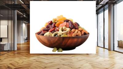 Mixed dried fruits and nuts on a wooden base Wall mural