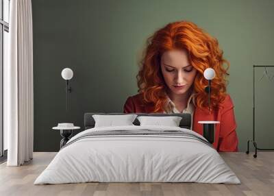 Office redhead using a phone Wall mural