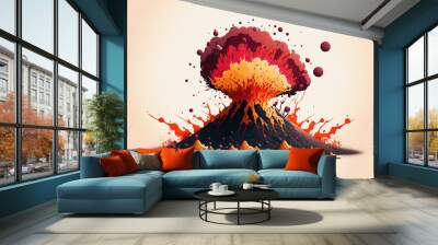 On a white background, a volcano's crater is shown spewing lava. Generative AI Wall mural