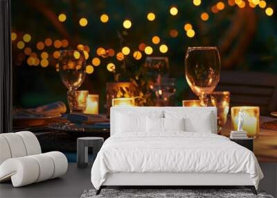 Outdoor dinner with candlelit glasses. Wall mural