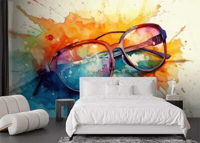 pair of eyeglasses on a vibrant background. Generative AI Wall mural