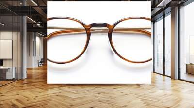 Pair of eyeglasses positioned on a plain white surface with another set of glasses placed on top of them Wall mural