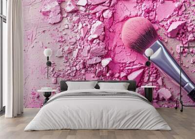 Pink eyeshadow and brush crushed Wall mural