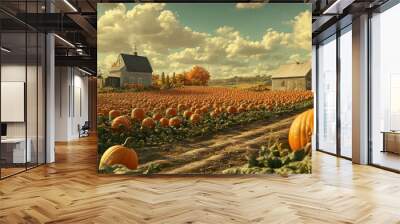 Pumpkin Harvest on Farmland Wall mural