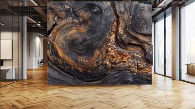 Rich natural pattern on aged dark wood surface Wall mural