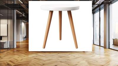 Scandinavian style small white round table isolated on transparent backround with 3 wooden legs. Wall mural