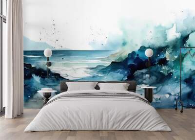 serene ocean painted in watercolor. Generative AI Wall mural