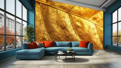 Shiny golden metallic texture of a yellow leaf background Wall mural