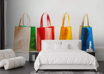 Shopping idea with a bag on a white background Wall mural