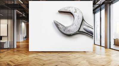 Silver ring spanner for maintenance on white background with room for text Wall mural