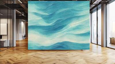 Soft light blue blur stripe texture background. Seamless liquid flow watercolor stripe effect. Wavy wet wash variegated fluid blend pattern for water sea effect. Turquoise summer beach backdrop. Wall mural