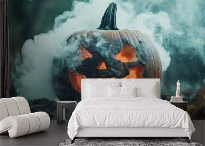 Spooky pumpkin decoration with smoke effect Wall mural