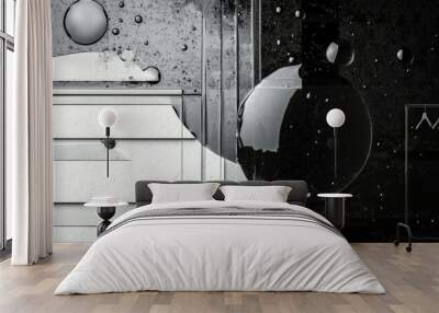 Texture abstract background in black gray white with glass metal plastic and cardboard elements Wall mural