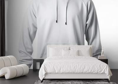 The template sport clothes isolated on transparent backround: White male long sleeve hoodie with clipping path. Wall mural