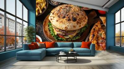 Turkish burger and pizza with a side of potato hamburger Wall mural