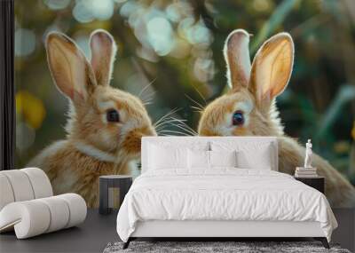 Two adorable bunnies side by side during the summer Wall mural