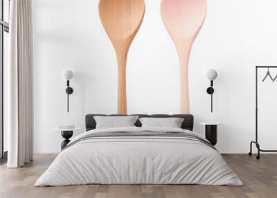 Two spoons made of wood shown up close on a transparent background Wall mural