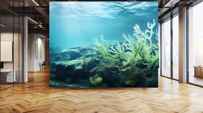 Underwater photo of laminaria sea kale on an ocean reef. Wall mural