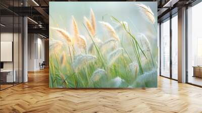 Unnoticed beauty of grass flowers in fields. Wall mural