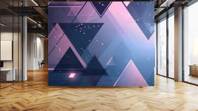 Various triangles arranged on a background of pink and blue hues, creating a vibrant geometric pattern Wall mural