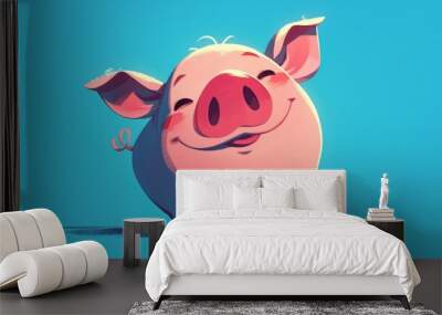 Vibrant cartoon illustration of a playful pig Wall mural