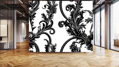 Vintage Baroque floral seamless pattern frame border Victorian flower ornament scroll engraved retro decorative design tattoo black and white filigree calligraphic 2d illustrated heraldic shield swirl Wall mural