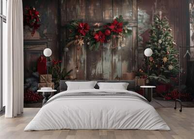 Vintage style Christmas backdrop photo Wall mural