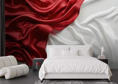 White background with red satin or silk fabric Wall mural