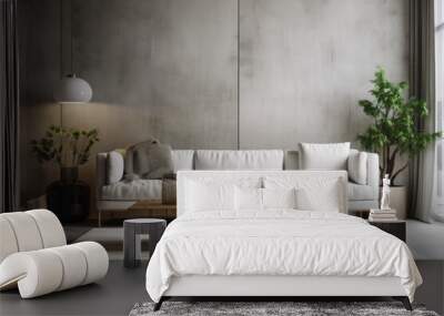 White couch over concrete wall living room design. Elegant home decor. Generative AI Wall mural