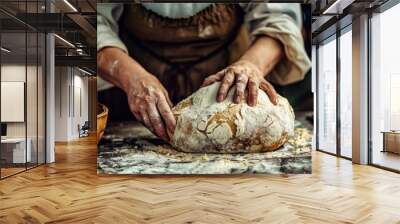 Woman preparing bread dough at home Wall mural