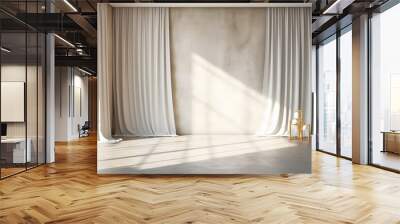 A blank white concrete texture wall with a curtain on a windows with natural light Wall mural