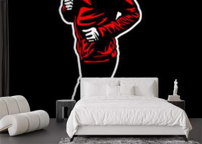 Vector illustration of men running in the red jacket isolated on dark background. Silhouette Sport People. Wall mural