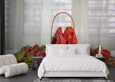 A bunch of strawberry on the table. Wall mural