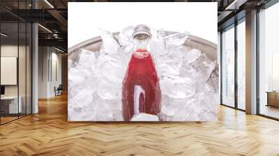 Bottled grape juice cooled with ice cubes Wall mural