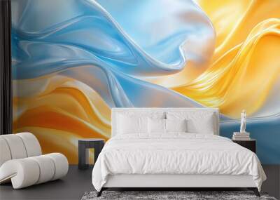 vibrant blend of blue and orange silk fabric creates dynamic visual flow Wall mural