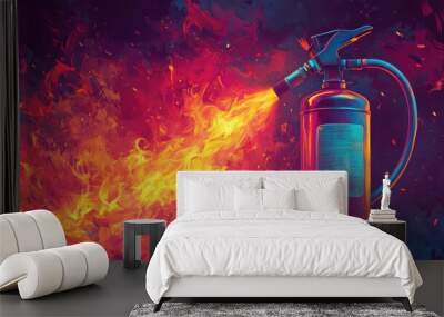 Fire Extinguisher Sprays Fire Wall mural