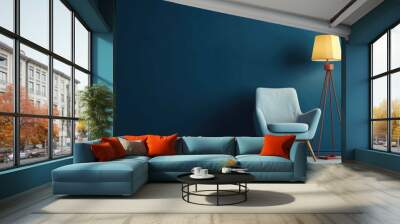  Beautiful armchair and floor lamp near color wall. Wall mural