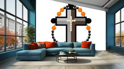 a metal cross with a prayer beads white background Wall mural