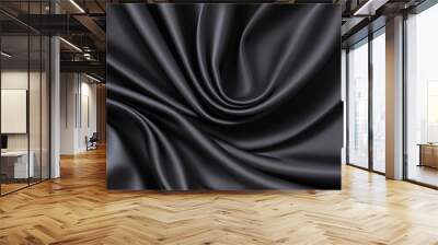 Black silk background with dark luxurious fabric draped texture folds in waves of flowing soft pattern, abstract satin or velvet cloth in luxury material design. ai Wall mural