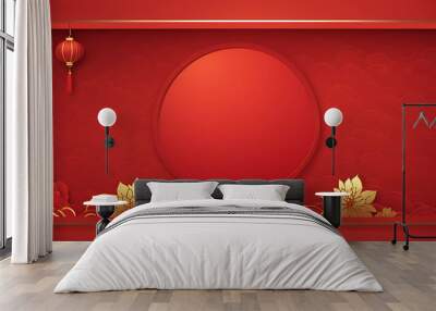 chinese new year background, red square window inspiration. ai Wall mural