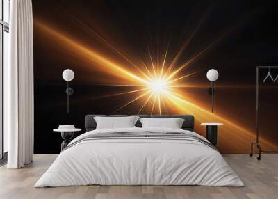 Flare light, effects sunlight, lens flare, light leaks, warm sun rays light effects, overlays or golden flare isolated on black background. effect, sunlight, ray, glow, bright, shine, sun. ai Wall mural