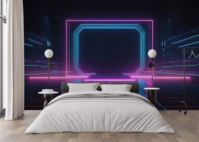 Scifi and cyber vintage neon frame wallpaper equalizer effect science fiction background. ai Wall mural