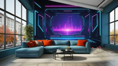 Scifi and cyber vintage neon frame wallpaper equalizer effect science fiction background. ai Wall mural