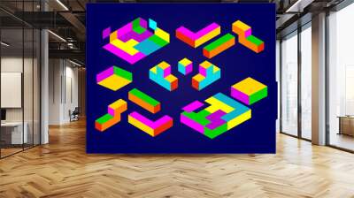 Abstract Geometry isometric logo design Tetris element Wall mural