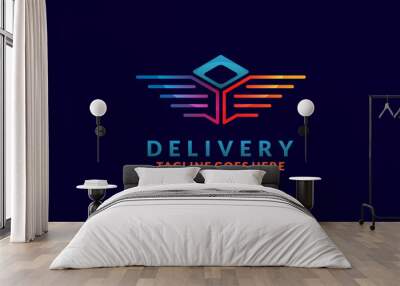 delivery logo design , colorful box with wings Flat Vector Business Logo Design Template Element. Wall mural