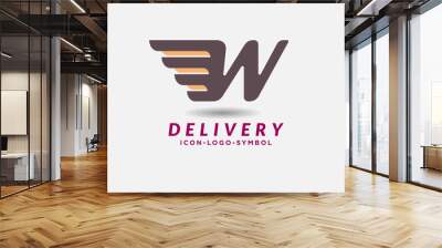 transportation logo design concept, red letter W with wing in white background , car logo, cargo .shipping. drop ship .vector graphic logo design illustration Wall mural