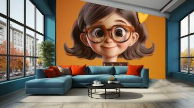 child, girl with a chocolate bar in her hand.cocoa beans fruit. happiness. childhood chocolate Factory. sweetness. dessert. 3d illustration, Wall mural